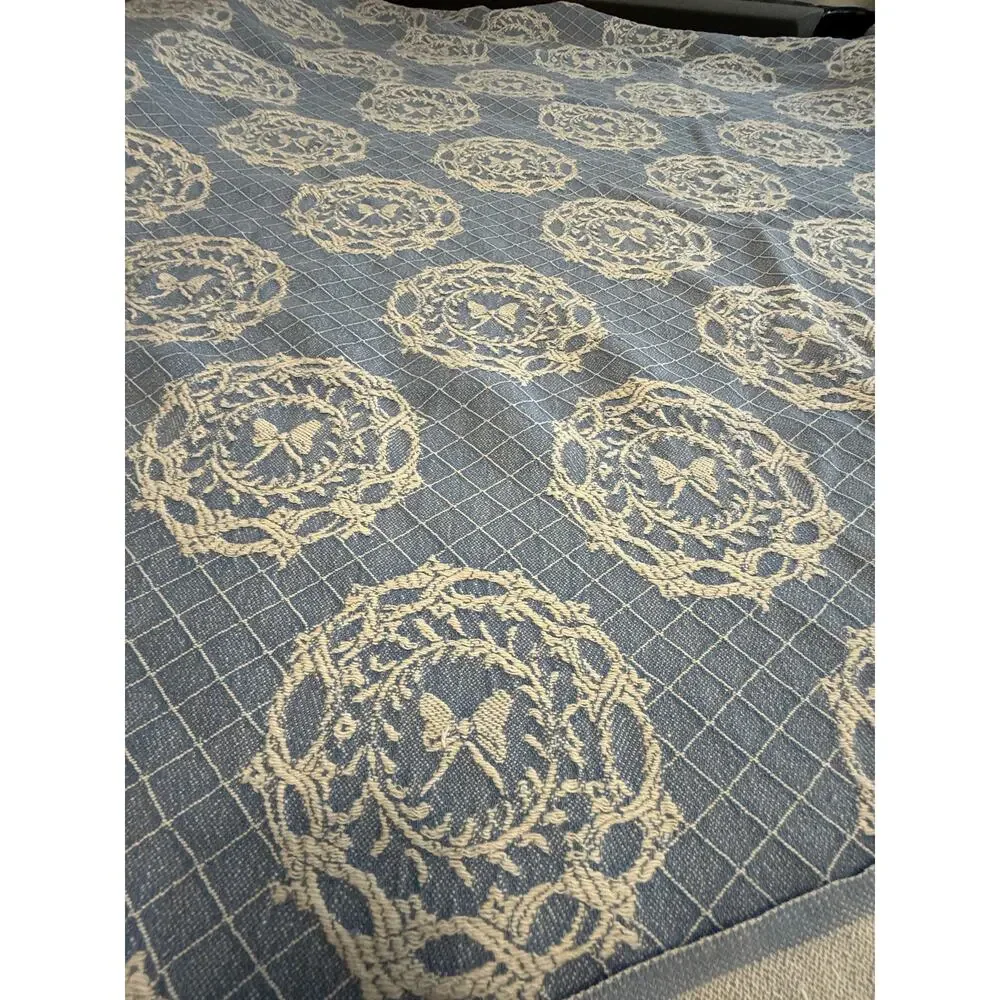 Wedgwood Style Blue White Cotton Tablecloth Jasperware Medallion 58x79